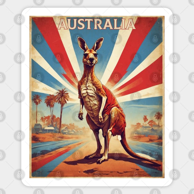 Australia Kangaroo Vintage Travel Poster Tourism Sticker by TravelersGems